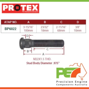 Brand New * PROTEX * Wheel Stud For KENWORTH T404S  2D Truck 6X4 Part# BP6022 - Picture 1 of 4