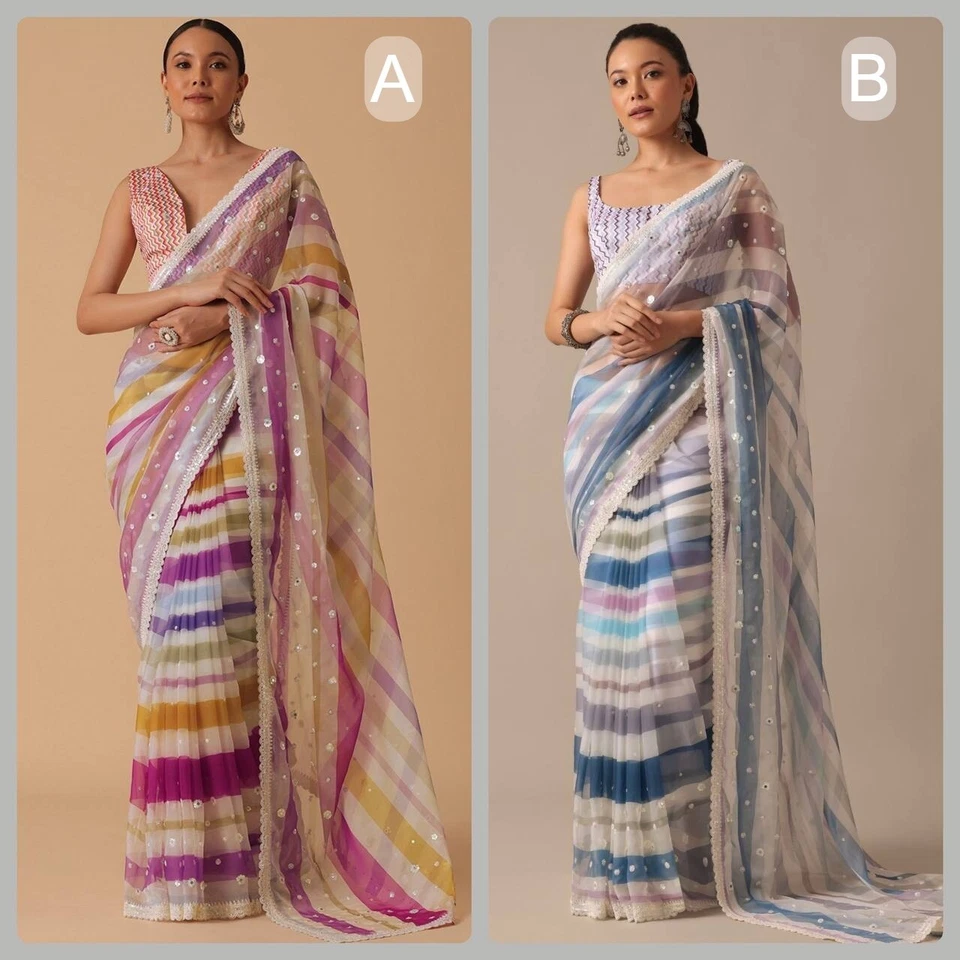 Blusa sari de trabajo con lentejuelas georgette india bordada étnica de fiesta Foto 1 de 1