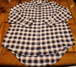 CASLON NORDSTROM WOMENS 1X LIGHTWEIGHT HI-LO BUTTON TUNIC LS NAVY-PINK PLAID NWT - Picture 1 of 11