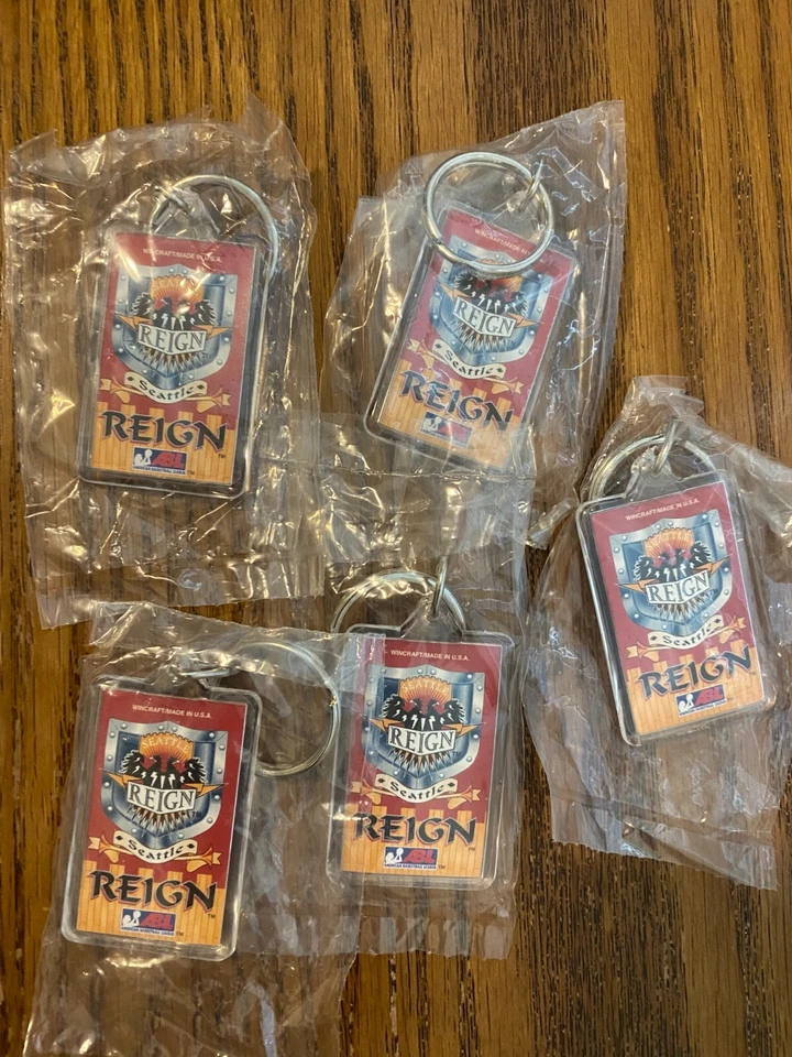 Cinco chaveiros de basquete DEFUNCT ABL Seattle Reign, pré tempestade, WNBA - Imagem 1 de 1