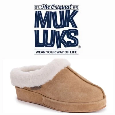 🔥Muk Luks Women's Serafine Genuine Suede Clog Slippers, Camel/9 MSRP$89.99✨️NEW - Image 1 of 4