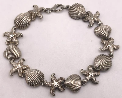 Pulsera de plata esterlina con concha de mar texturizada estrella de mar conchas de playa 7,5" Foto 1 de 4