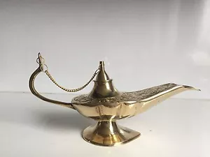 Lamp 9.5'' Aladin Genie Oil lamps Brass Magic Aladdin Middle Eastern Chirag - Picture 1 of 5
