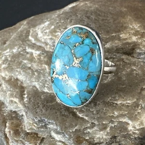Anillo Navajo Nativo Mohave Plata de Ley Azul Turquesa Talla 7 18241 - Imagen 1 de 14