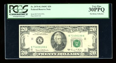 DBR 1969-C $20 FRN Dallas Fr. 2070-K PCG30 PPQ Serial K71456199A - Image 1 of 2
