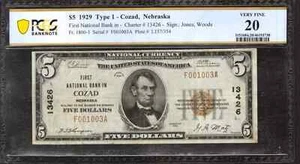 1929 $5 FIRST NATIONAL BANKNOTE CURRENCY COZAD NEBRASKA PCGS 20 VERY FINE (003A) - Picture 1 of 2