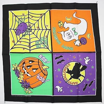 Винтажный носовой платок/бандана шарф зеленый Хэллоуин узор 21 «x 21» RN 15582 - Изображение 1 из 4