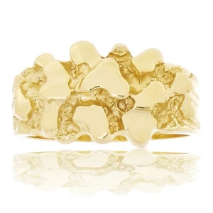 10k Yellow Gold Solid Chunky Nugget Ring Band 11mm Sizes 6-12 - Photo 1 sur 4