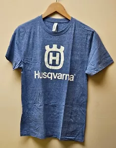 Official Husqvarna Heather Logo Blue Tri-blend Real Life T-Shirt - Small Size - Picture 1 of 2
