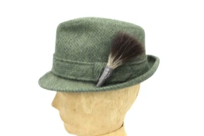 Sombrero De Colección Para Hombres 6 7/8 S Champ Fedora Tweed Verde/Cerdas de Jabalí Alemán Sombrero Adorno Foto 1 de 4