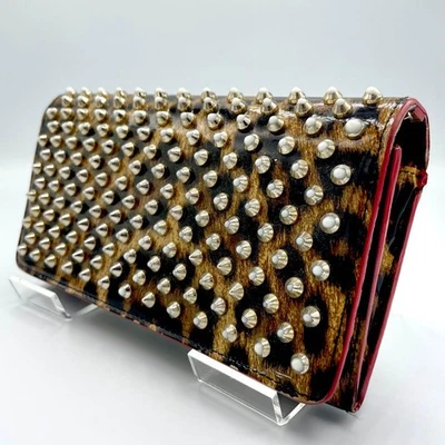 Christian Louboutin Long Wallet Bifold Studs Black Brown Leather Made in Italy - Image 1 of 4