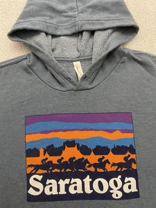 saratoga race track Hoodie Mens XL Horse Graphic Blue-ish Pullover - Picture 1 of 7