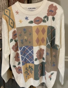 Vintage Blumen Strick Pullover Patchwork Design Alfred Dunner Damen Größe Medium Neu mit Etikett - Bild 1 von 7