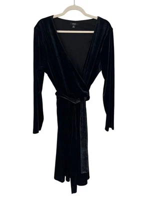 Vestido Alfani Corbata Cintura Terciopelo Envolvente Talla XL Manga Larga Negro Fiesta Elegante NUEVO Foto 1 de 4