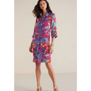 Soft Surroundings Garden Path Floral Vibrant Button Down Shirt Dress XL - Picture 1 of 5