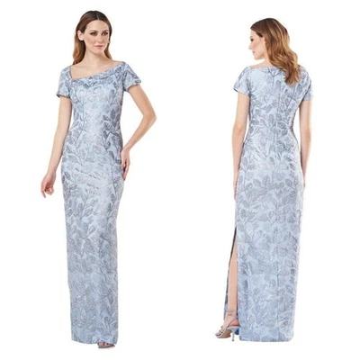 JS Collections Julia Cap Sleeve Column Gown Blue Sequin Size 16 NWOT $328 MSRP - Image 1 of 4