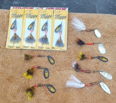 Lote 12 señuelos giratorios Mepps (4 nuevos en paquete y 8 usados) - Bonitos Foto 1 de 4
