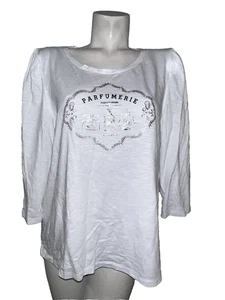 TALBOTS Top Women's Size XL White Puff 3/4 Sleeve PARFUMERIE SCENE Tee Shirt - Bild 1 von 6