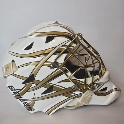 Máscara de portero Bauer Profile 1400 jaula dorada blanca senior 2009 exhibición hockey sobre hielo Foto 1 de 4