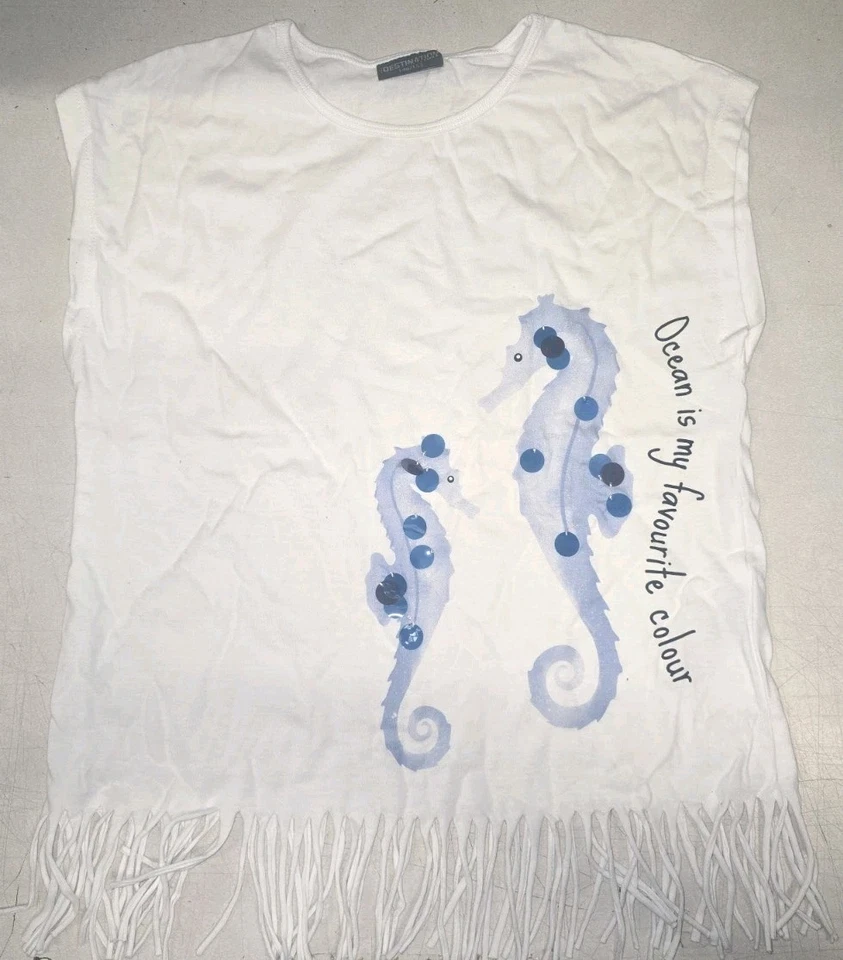 Girls Fringe Shirt Cassual White Top Size Medium 10-12 (From Europe) NEW no Tags - Image 1 of 4