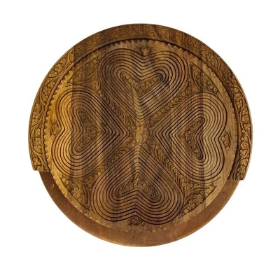 Cesta plegable de madera tallada a mano con mango artesano corazones boho de colección artesano Foto 1 de 4