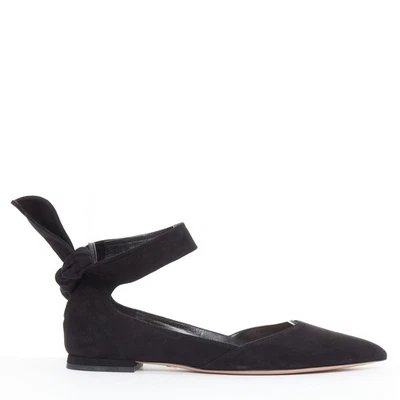 CHRISTIAN DIOR La Belle D black suede ankle bow ballerina flats EU37 - image 1 of 4