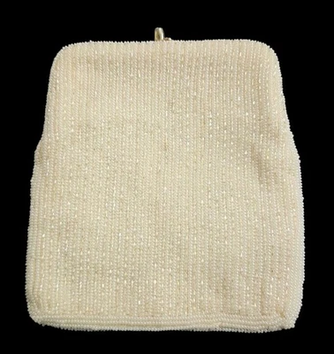 Vintage WALBORG Hand Beaded Women's Iridescent Cream Clutch Purse Made In Korea - Image 1 of 4