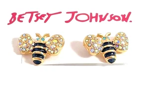 Betsey Johnson BUMBLE BEE stud earrings gold plated with AB CRYSTALS - Picture 1 of 4