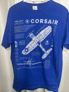 Men’s Size Large T Shirt, Corsair F4U-1D Battle Carrier Plane, Blue - Picture 1 of 9