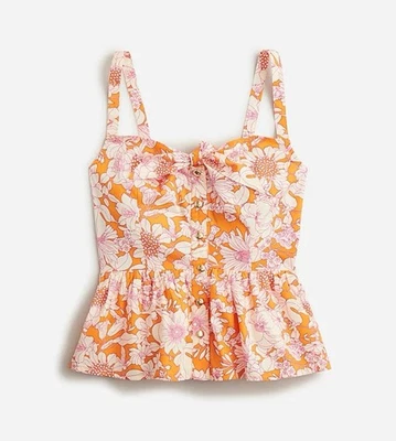 Regata feminina J Crew tamanho 4 frente amarrada peplum floral algodão groovy popeline - Imagem 1 de 4