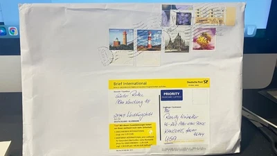 large Germany priority mail envelope  2021 to Hawaii, various margin stamps - Image 1 of 4