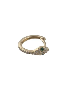 14K Yellow Gold Diamond Green Stone Snake Single Hoop Earring #23789 - Image 1 of 4