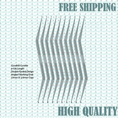 10 tazas Goodhill Curette 6-5/8′′ de doble extremo, en ángulo, 1,5 mm y 2,0 mm, mango plano Foto 1 de 4