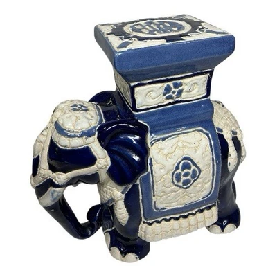 "Soporte de planta elefante azul y blanco Lucky Chinoiserie de colección 11,5"" por 11""" Foto 1 de 4