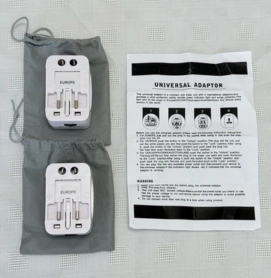 Two Universal Adaptor Travel Outlet Converters for EU/UK/SPAIN/USA/JAPAN/THAIL…. - Image 1 of 3