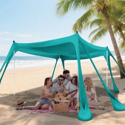 Tienda de playa portátil refugio solar con 8 bolsas de arena 10x10 pies Upf50+ protección UV Foto 1 de 4