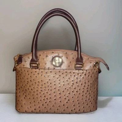 Giani Bernini Faux Ostrich Mini Satchel Mocha Gold — 第 1/4 张图片