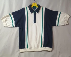 Vintage Towncraft Polo Shirt Mens M Navy White Green Colorblock Striped 3 Button - Picture 1 of 9