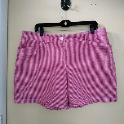 Pantalones Cortos Rosa Blanco Rayas Mezcla Algodón 16 Elastizados Vacaciones Playa Viaje Comodidad Foto 1 de 4