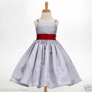 SILVER/GRAY SPAGHETTI STRAPS HOLIDAY FLOWER GIRL DRESS 12-18M 2 3/4 5/6 8 10 12 - Picture 1 of 37