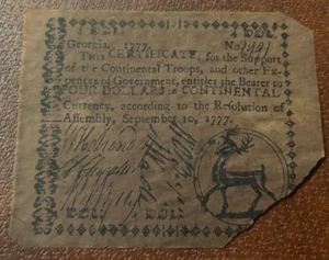 1777 $ 4 Dollar Georgia koloniale Währung Banknote signiert Serie # Hirsch - Bild 1 von 2