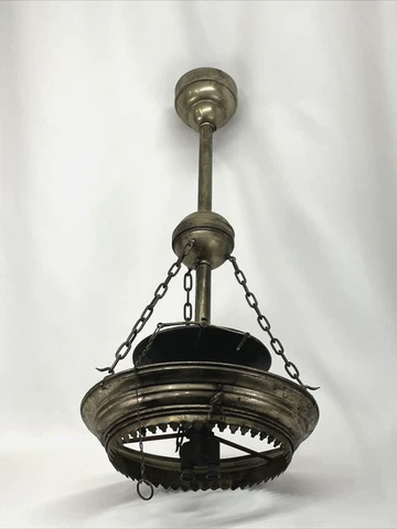 Antique Victorian Gothic Hanging Gas Chandelier Light Lamp Nickel Brass 10" Fit Cover