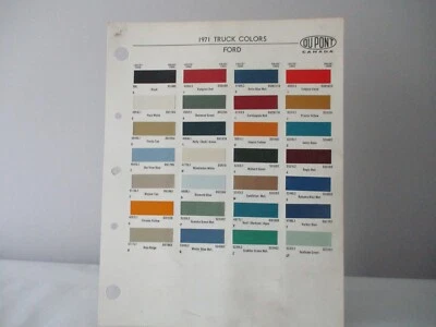 PAINT COLOR REFERENCE SAMPLE PAINT CHIPS DUPONT 1971 FORD  TRUCK COLORS - Image 1 of 2