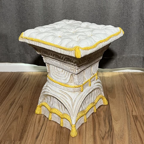 Vintage Mid Century Italian Ceramic Tufted Tassel Garden Stool Cover