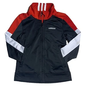 ADIDAS Track Jacket Boys 4 4T Full Zip Long Sleeve Black Red White - Picture 1 of 10