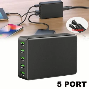 US 5 Port Fast  Charge USB Hub Wall Charger Power Adapter with  Plug Cable - Picture 1 of 5