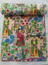 Handmade Kantha Indian Quilt Kahlo Frida Printed Bedspread Blanket Cotton Throw