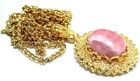12X10 Oval Rhodocrosite Cabochon Gem Goldplated Mesh Pendant Chain T2ma39-92022