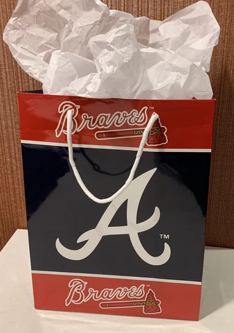 Atlanta Braves Official MLB 13 X 10 Inch Glossy Gift Bag W/ White Gift Paper! Cover
