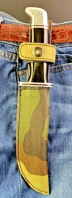 Buck Knives 119 Bainha Puxar Direita com Autêntica CAMUFLAGEM LONA COURO - Imagem 1 de 4